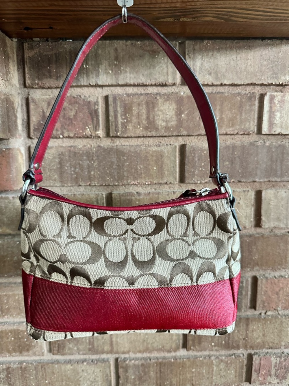 Coach Signature Canvas Red Trim Shoulder Bag Y2K Mini Bag
